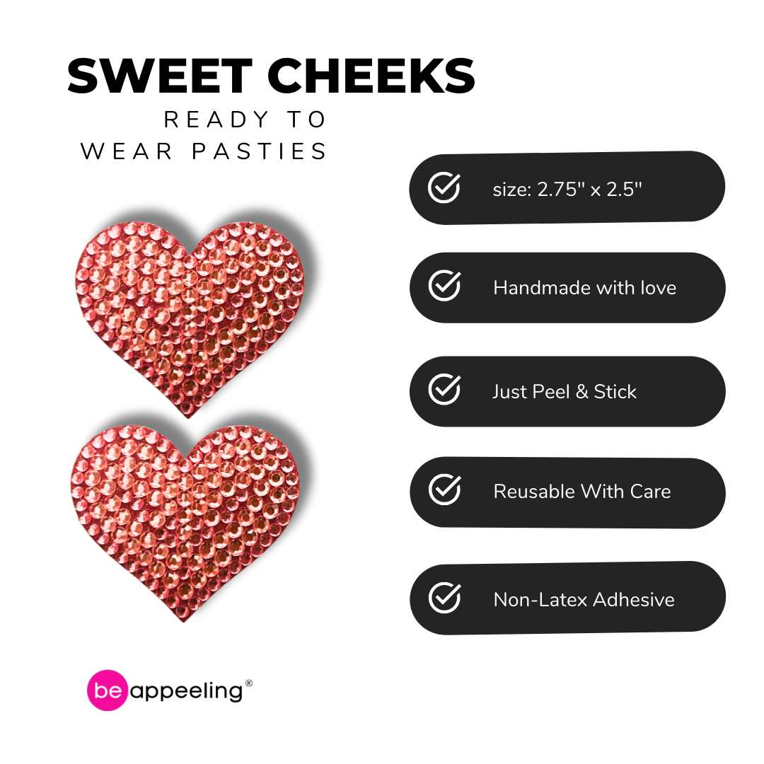 SWEET CHEEKS Pasties para pezones con forma de corazón con gemas rosas o plateadas, cubiertas (2 unidades)