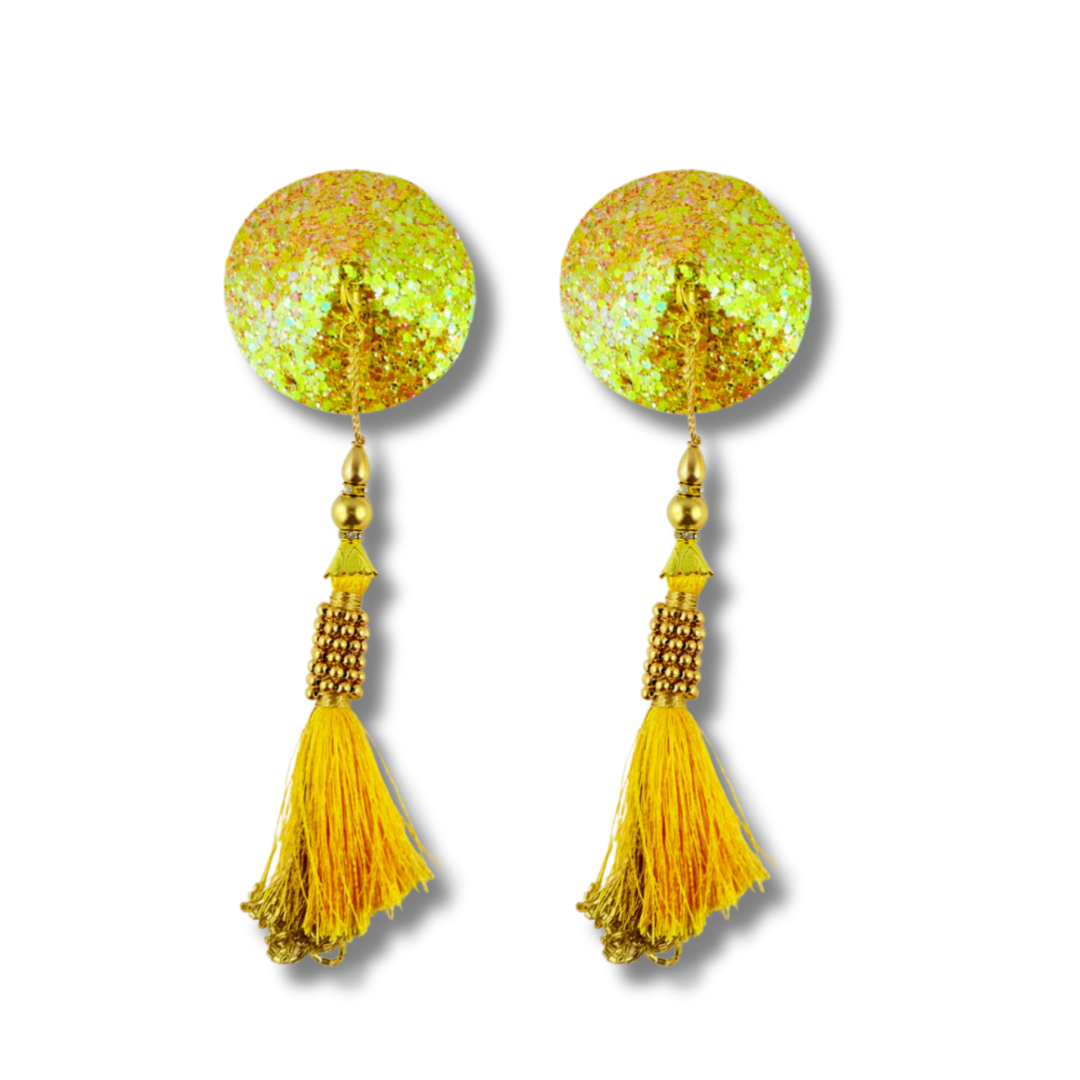 GLITTER GODDESS Yellow (5 Colour options!)  Nipple Pasties Covers (2pcs) with Removable Tassels (Copy) (Copy)