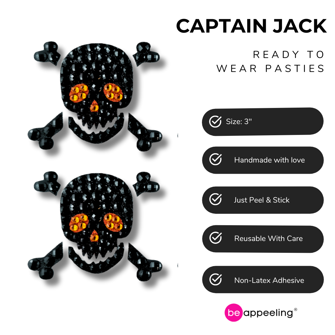 CAPTAIN JACK Cubiertas para pezones piratas con purpurina, empanadas, joyería corporal