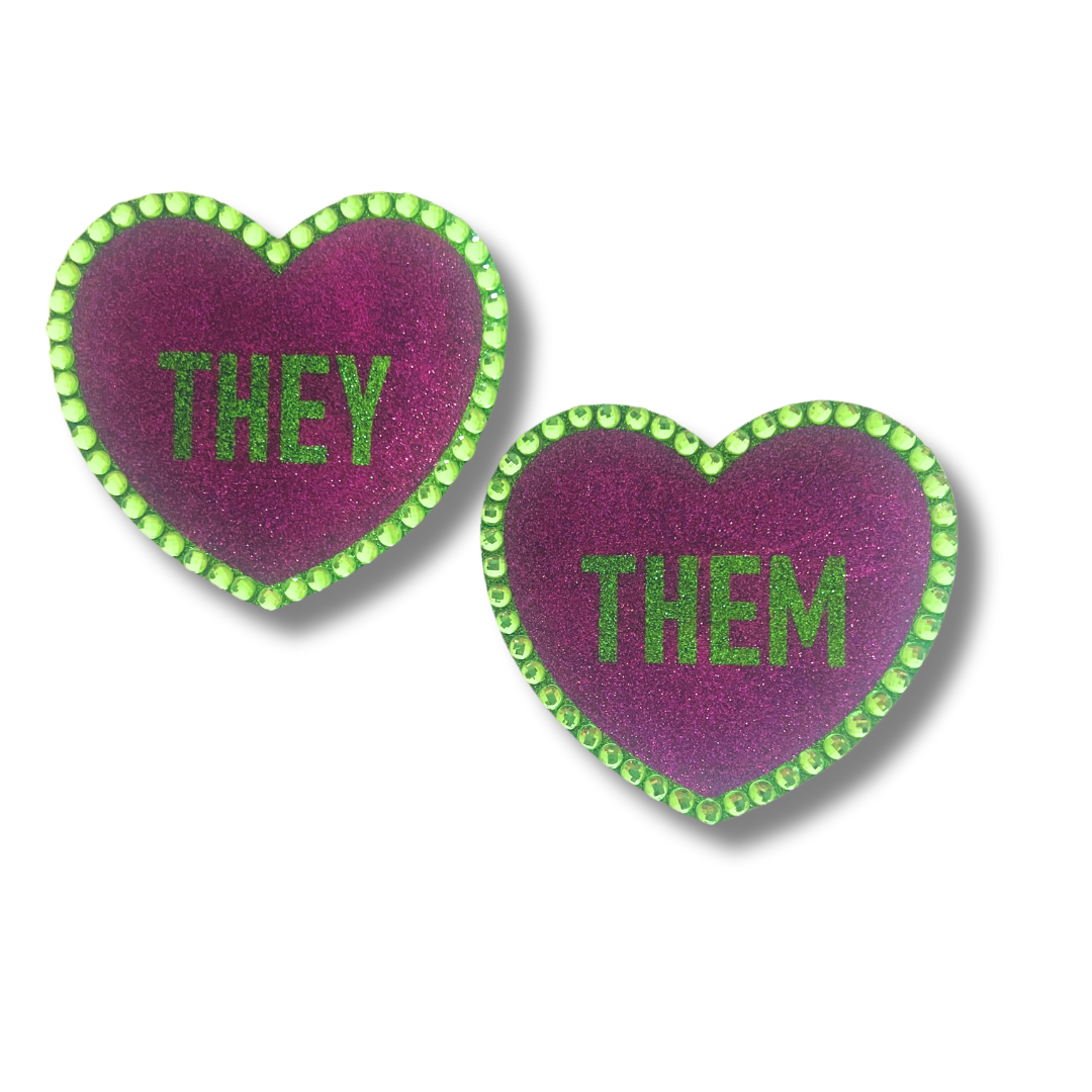 THEY /THEM  Glitter & Crystal Heart Shaped Nipple Pasties, Pasty (2pcs)