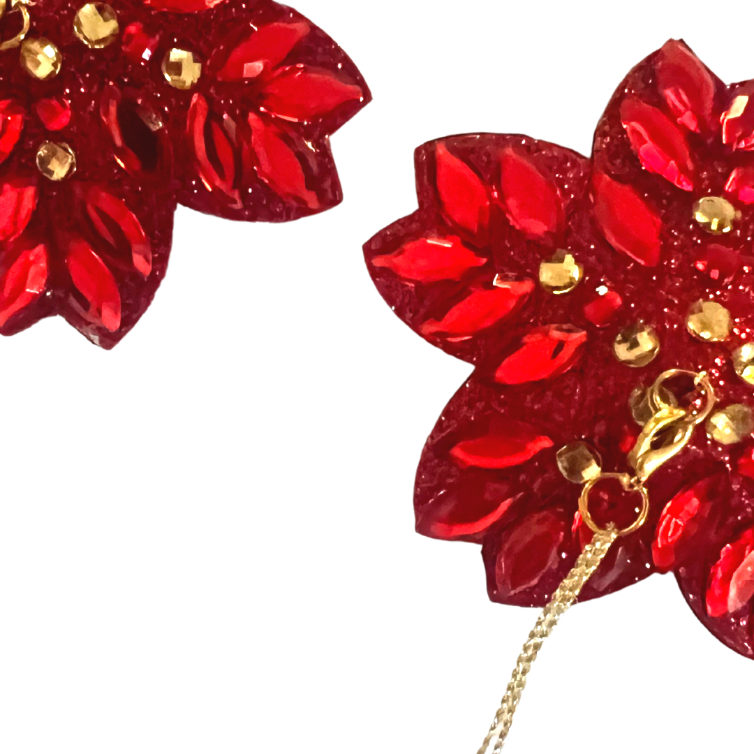 HOLLY BERRY Red/Gold or Green/Gold Floral Nipple Pasties, Covers (2pcs) w/ Hand Beaded Tassels (2pcs) Burlesque Lingerie Raves and Festivals