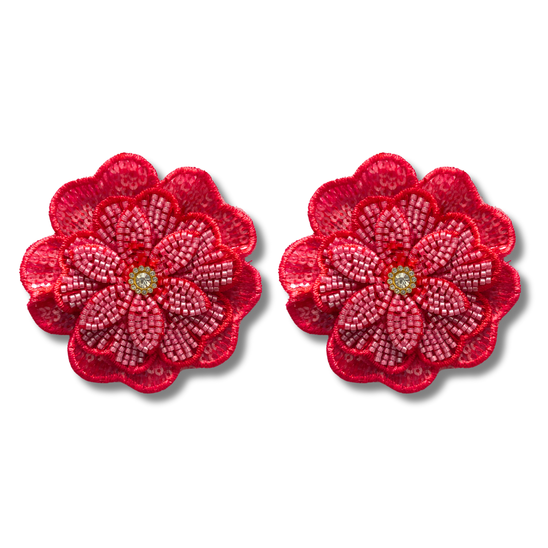 BLOSSOM BEAUTIES - Beaded and Embroidered Flower Nipple Pasties Covers (2pcs) Large! (3 colours: Hot Pink; Yellow or Light Pink)