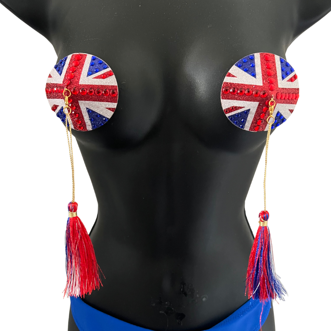 Paquete Brit Box (3 pares, 6 piezas) Pezones para pezones inspirados en Union Jack, fundas para lencería, festivales del orgullo burlesco y más – OFERTA