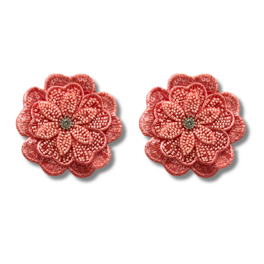 BLOSSOM BEAUTIES - Beaded and Embroidered Flower Nipple Pasties Covers (2pcs) Large! (3 colours: Hot Pink; Yellow or Light Pink)