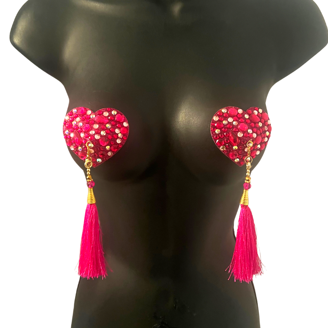 ROXY HEART Red & Pink Heart Nipple Pasties, Pasty (2pcs) with Tassels