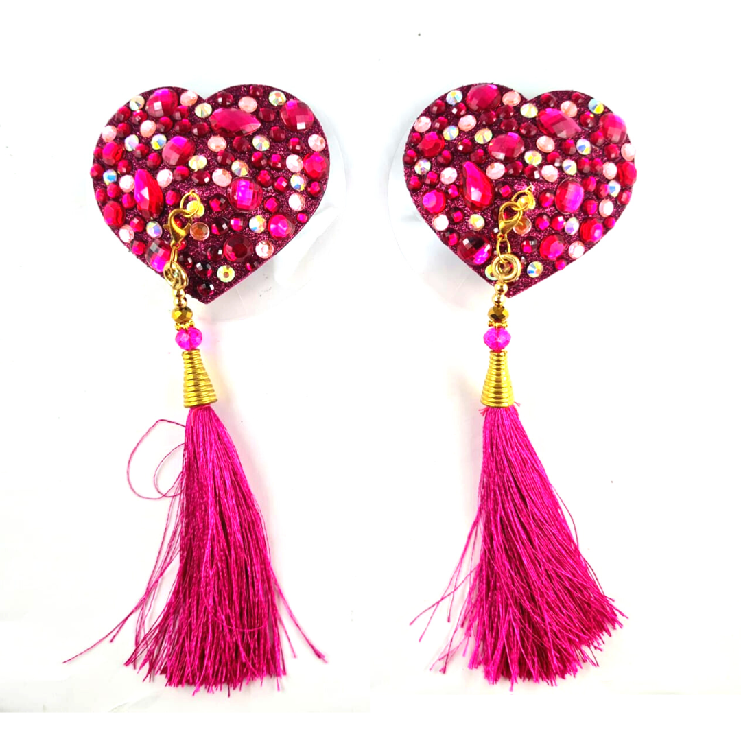 ROXY HEART Cache-tétons coeur rouge et rose, pâteux (2pcs) avec pompons