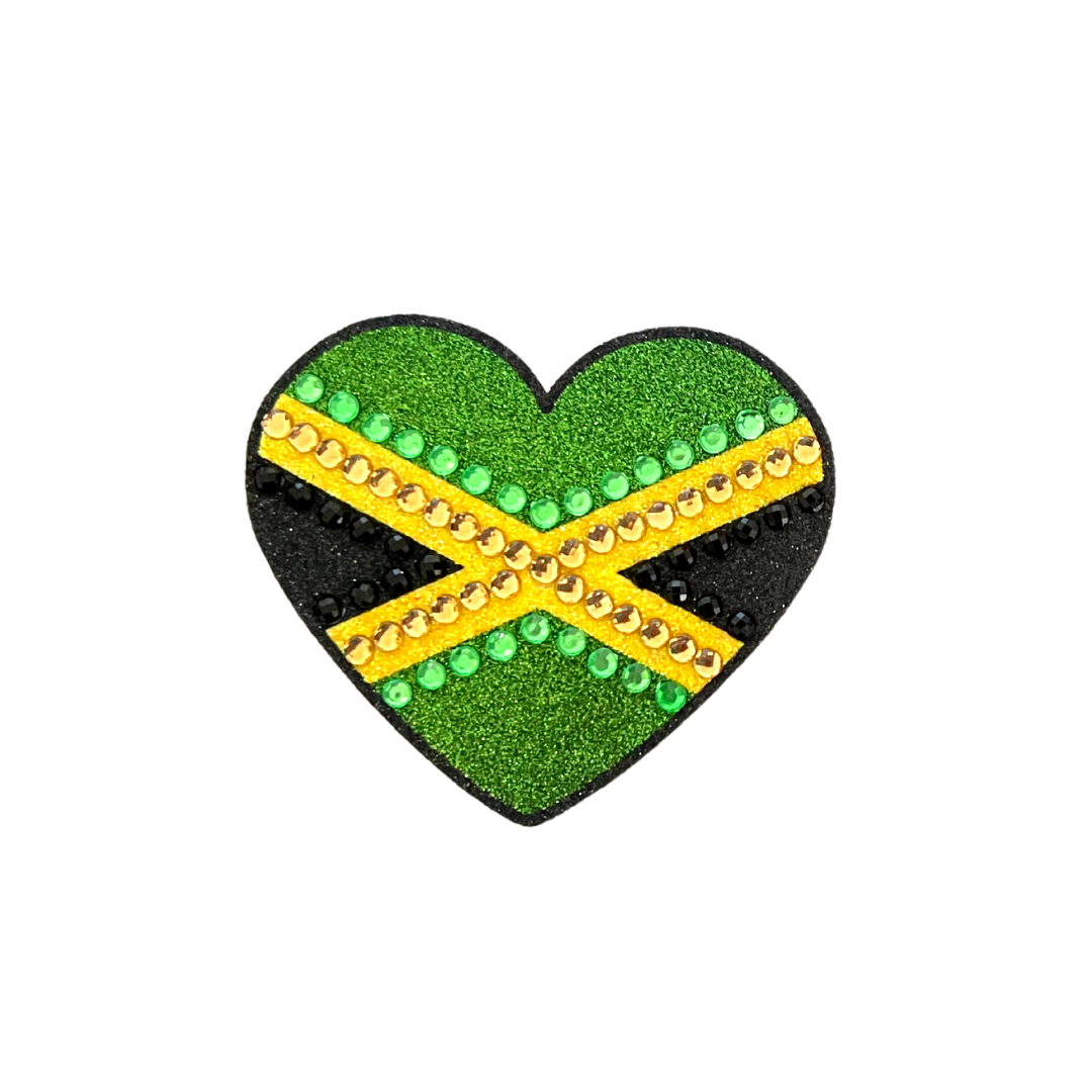 JAMAICA LOVE - Pasties para pezones con forma de corazón con purpurina y gemas de Jamaica (2 unidades), fundas para burlesque, carnaval rave y festivales