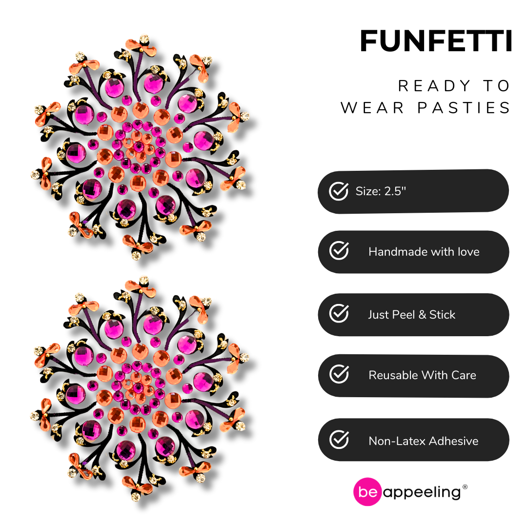 FUNFETTI - (4 colour options!) Glitter and Gem Intricate Floral Nipple Pasties Covers (2pcs) for Burlesque, Rave Pride Lingerie,Festivals