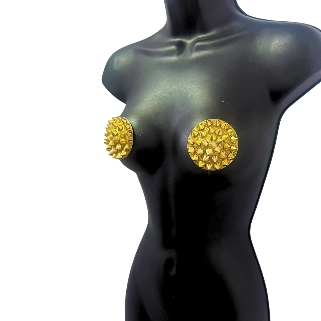 SPIKE Gold Glitter and Gold Spike Pasties Nipple Covers (2pcs)