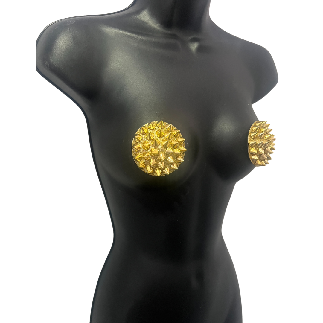 SPIKE Gold Glitter and Gold Spike Pasties Nipple Covers (2pcs)