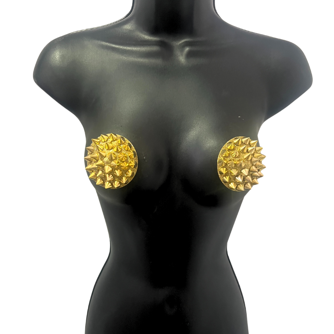 SPIKE Gold Glitter and Gold Spike Pasties Nipple Covers (2pcs)