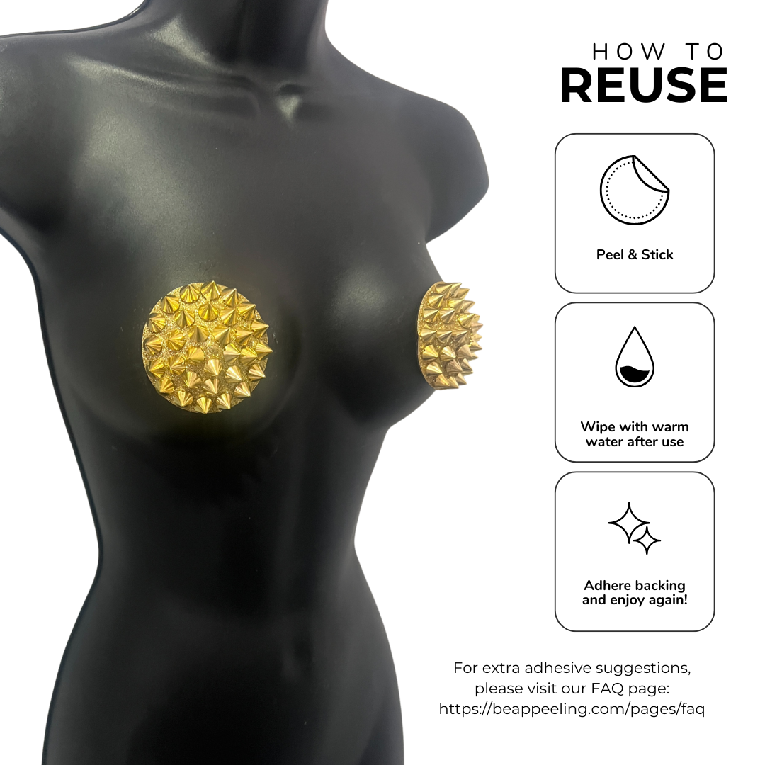 SPIKE Gold Glitter and Gold Spike Pasties Nipple Covers (2pcs)