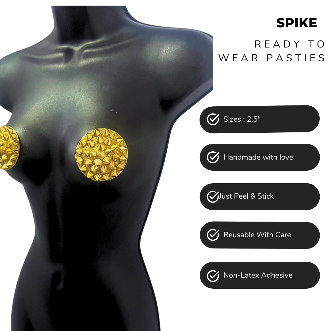 SPIKE Gold Glitter and Gold Spike Pasties Nipple Covers (2pcs)