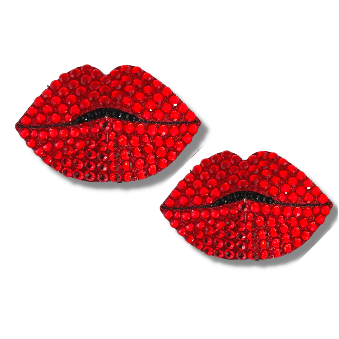 HOT LIPS Red Glitter Lips Pezón Pasties, Cubiertas (2pcs) para Festivales Raves de Lencería Burlesque