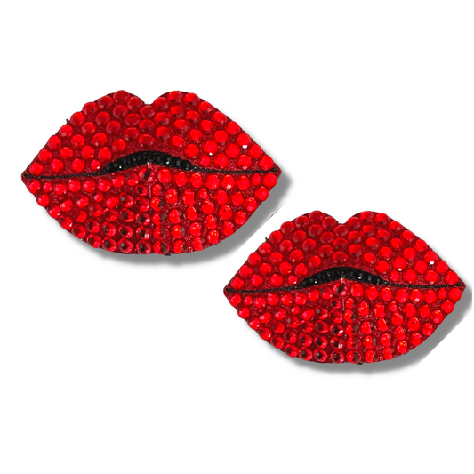 HOT LIPS Cache-tétons à lèvres rouges à paillettes, couvre-tétons (2 pièces) pour les festivals de lingerie burlesque Raves