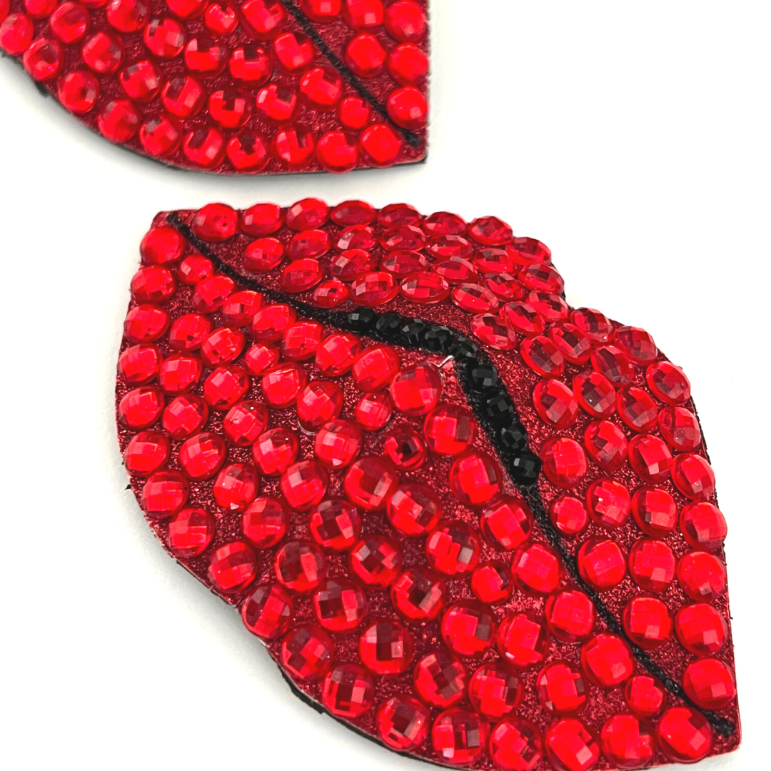 HOT LIPS Red Glitter Lips Pezón Pasties, Cubiertas (2pcs) para Festivales Raves de Lencería Burlesque