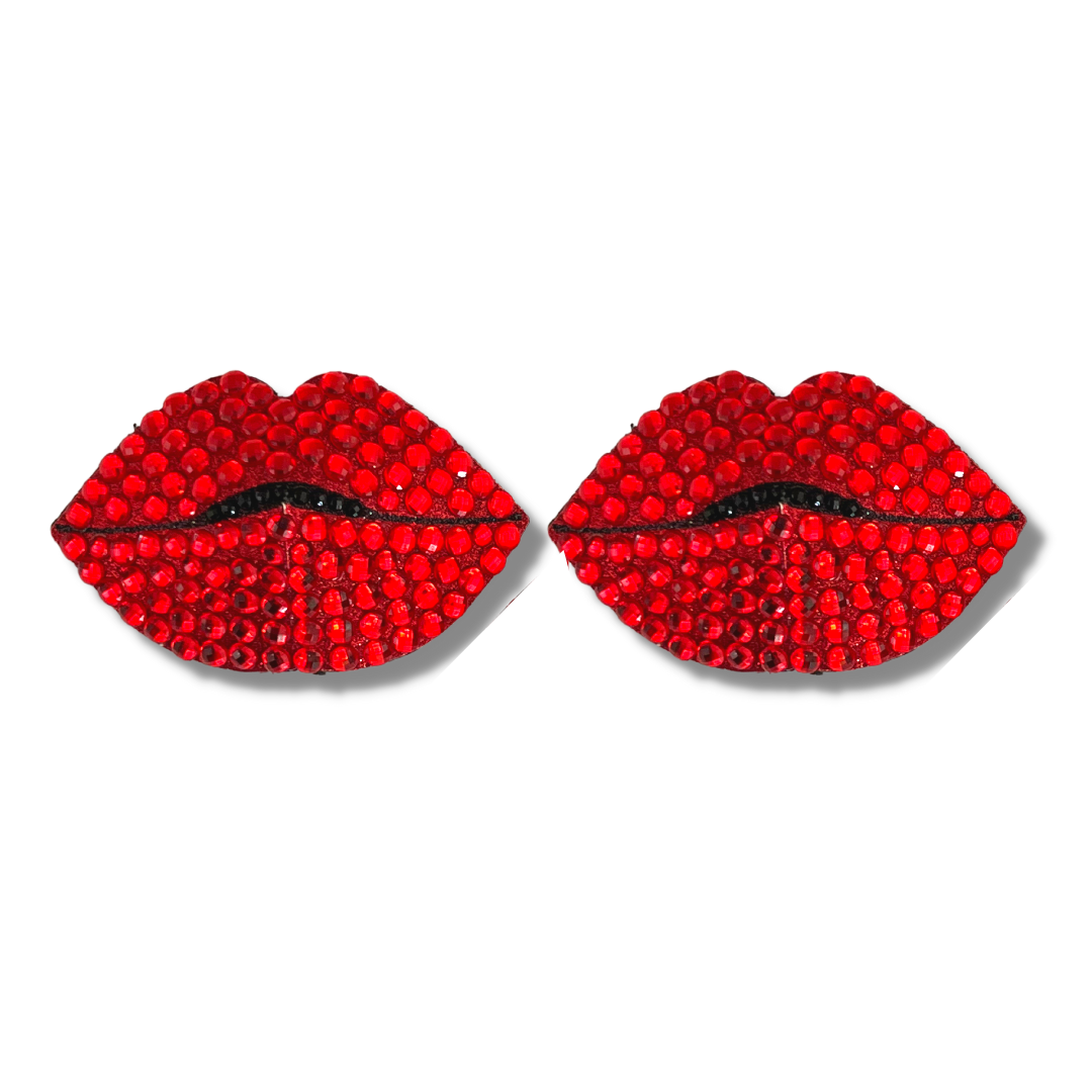 HOT LIPS Red Glitter Lips Pezón Pasties, Cubiertas (2pcs) para Festivales Raves de Lencería Burlesque