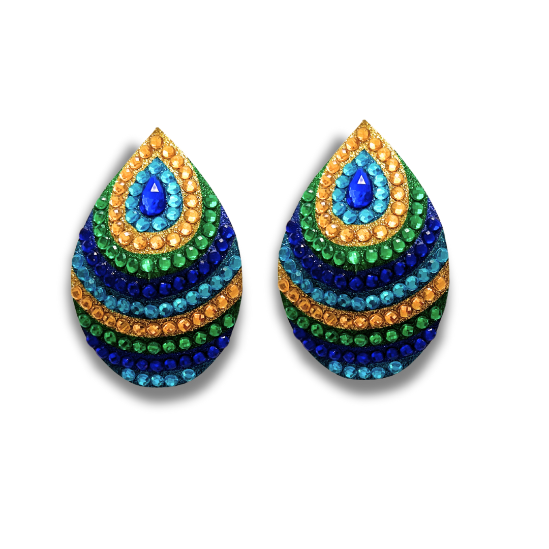 PEACOCK Blue, Aqua & Gold Teardrop Shape Nipple Pasties, Pasty (2pcs) for Burlesque Lingerie Raves Festivals Carnival