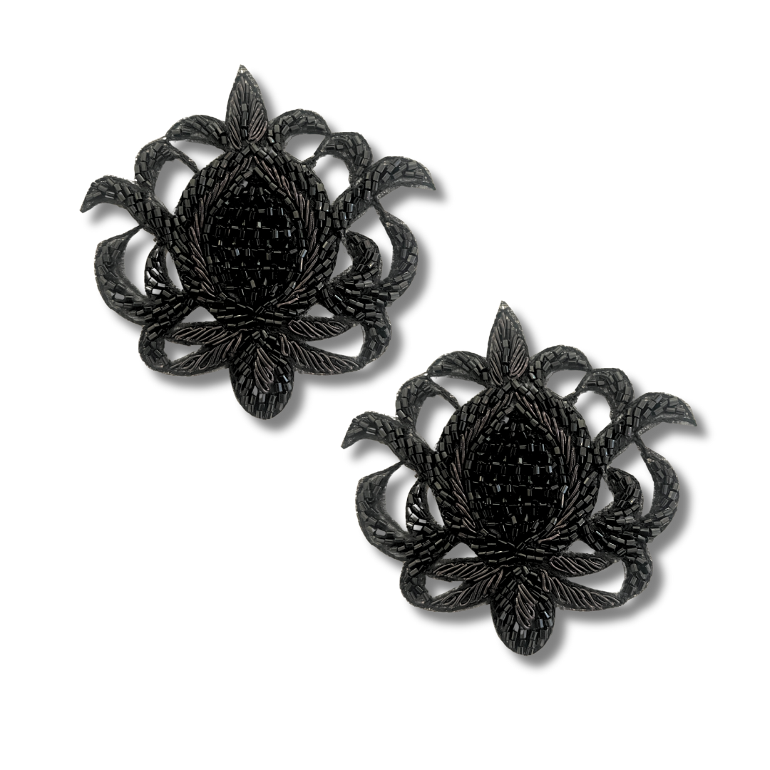 JOSEPHINE Black - Beaded and Embroidered Intricate Nipple Pasties Covers (2pcs)