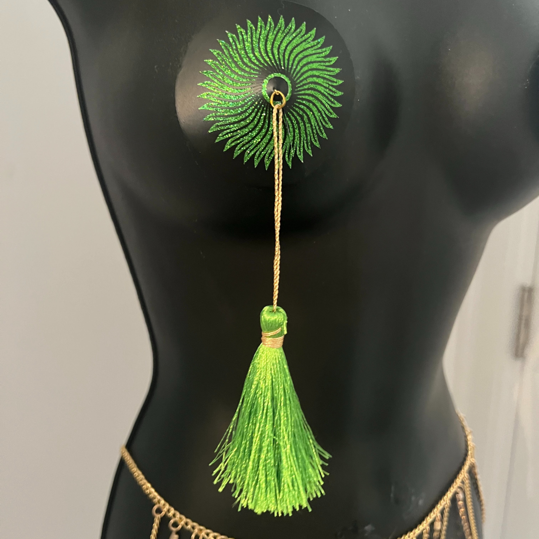 GREEN GODDESS BUNDLE 2 Pairs of Gorgeous Green Nipple Pasties, Covers (4pcs)  for Lingerie Carnival Burlesque Rave – SALE