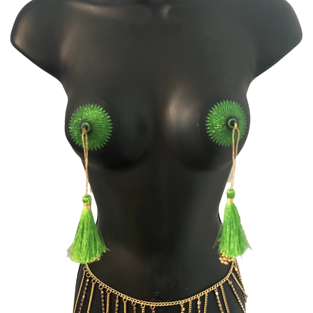 GREEN GODDESS BUNDLE 2 Pairs of Gorgeous Green Nipple Pasties, Covers (4pcs)  for Lingerie Carnival Burlesque Rave – SALE