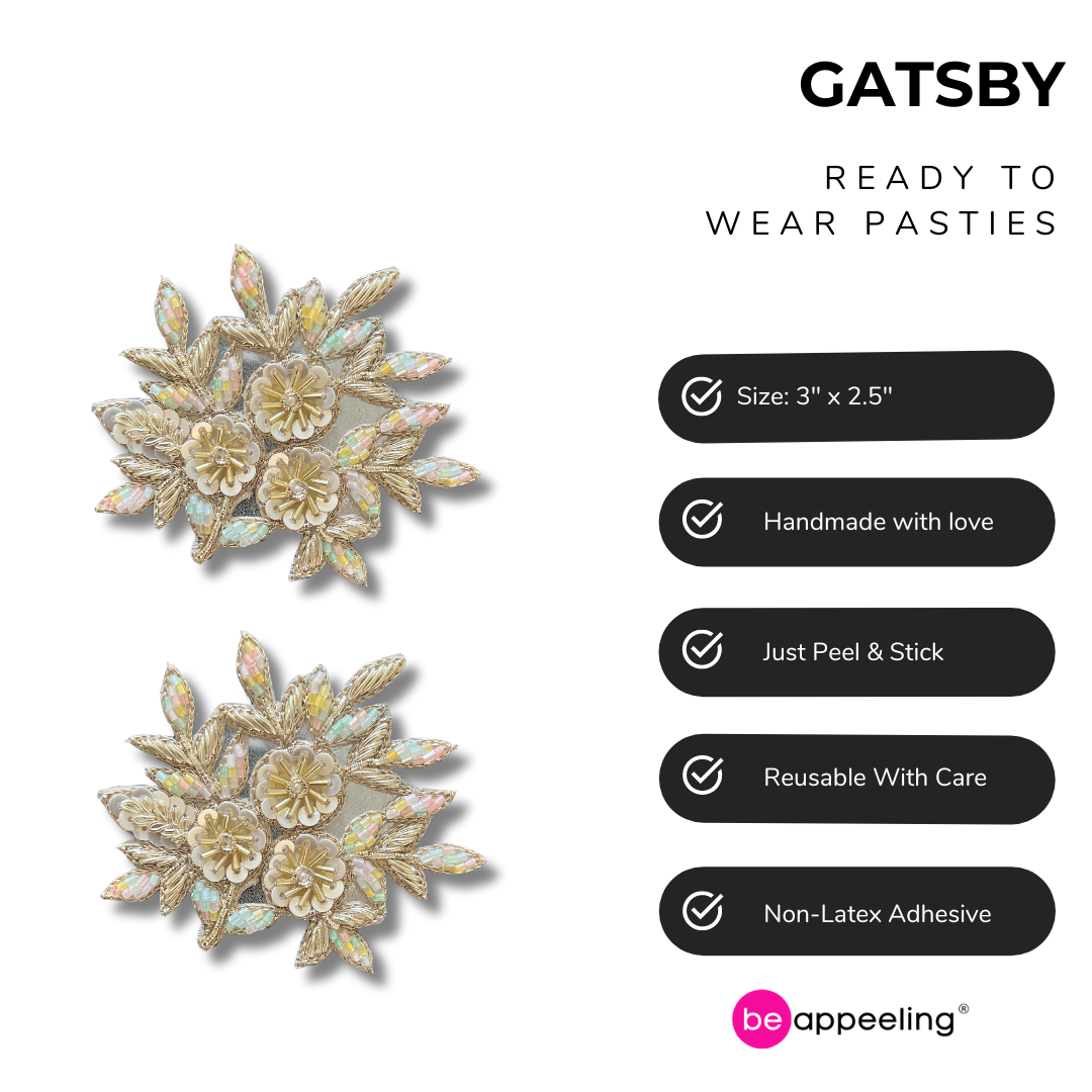 GATSBY Gold and Opal - Sequin and Embroidered Floral Nipple Pasties Covers (2pcs)