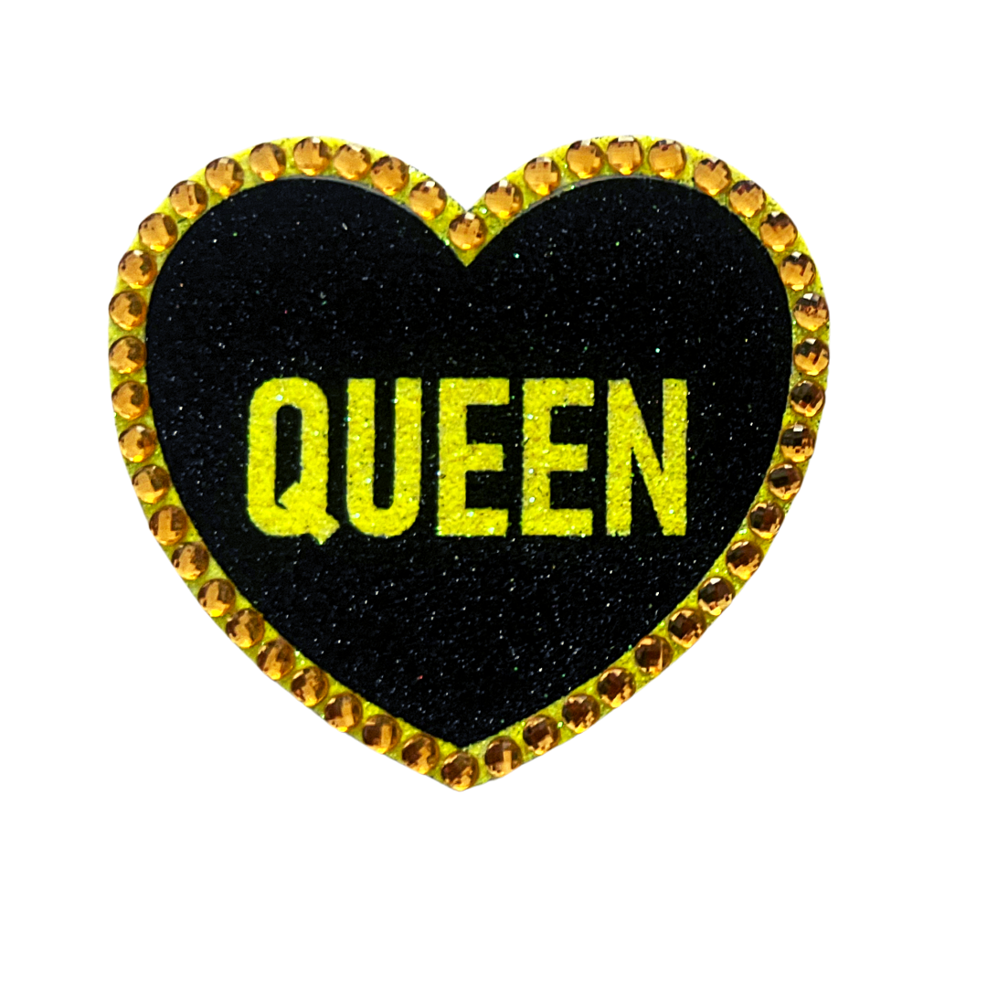 QUEEN BEE Glitter & Crystal Heart Shaped Nipple Pasties, Pasty (2pcs) for Burlesque Raves Lingerie Carnival