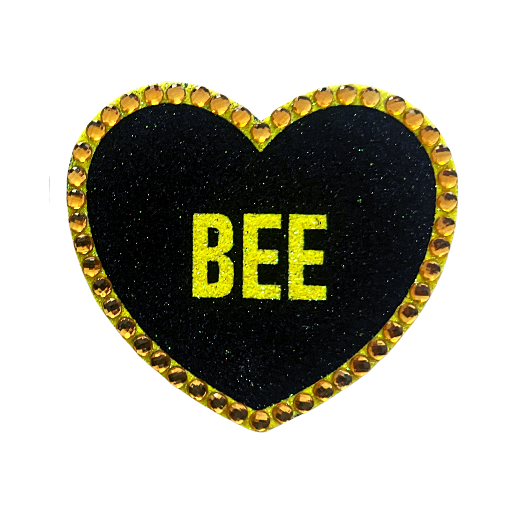 QUEEN BEE Pasties para pezones con forma de corazón con purpurina y cristal, pasty (2 unidades) para carnaval de lencería Burlesque Raves