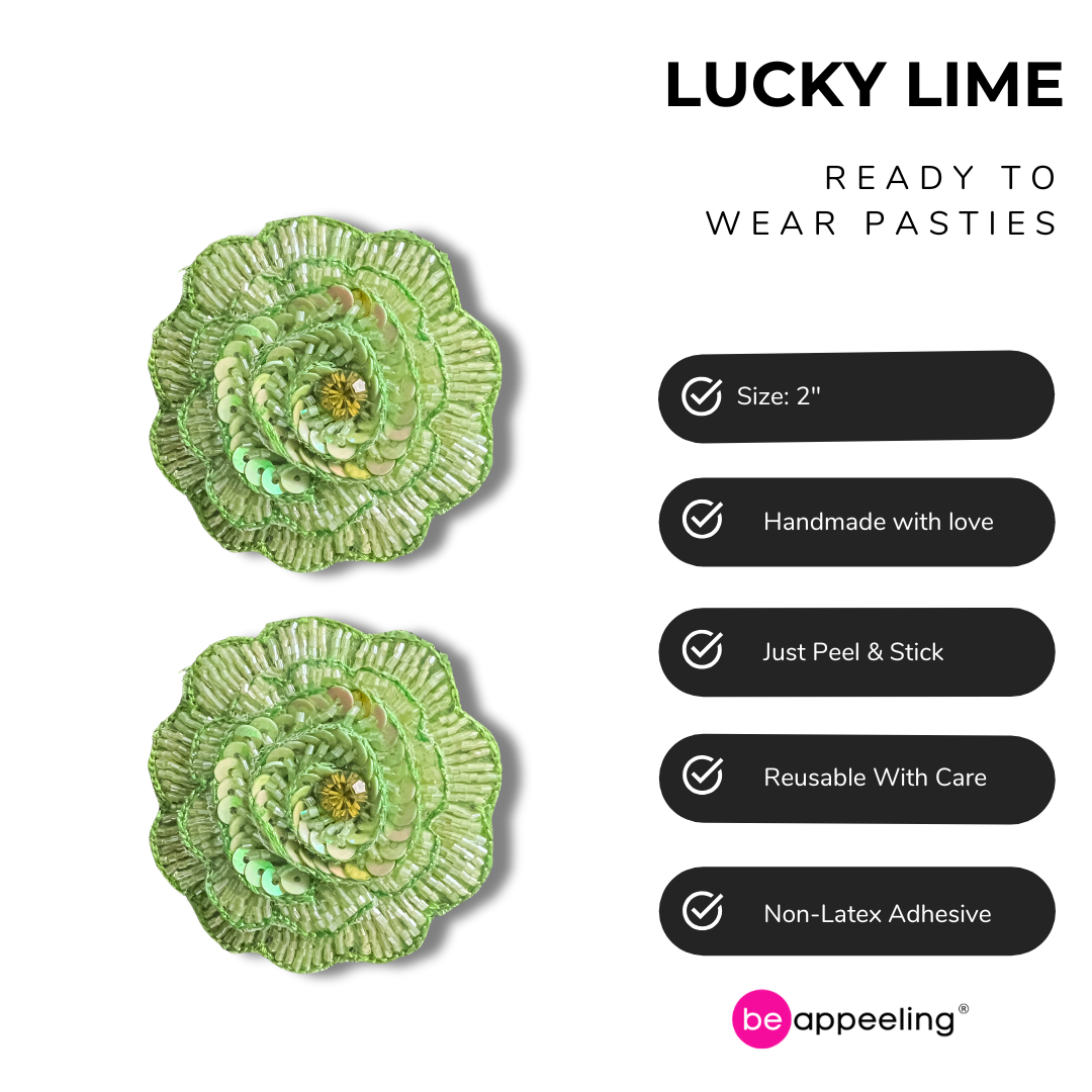 LUCKY LIME Sequin and Embroidered Flower Nipple Pasties Covers (2pcs) for Burlesque, Rave Lingerie and Festivals