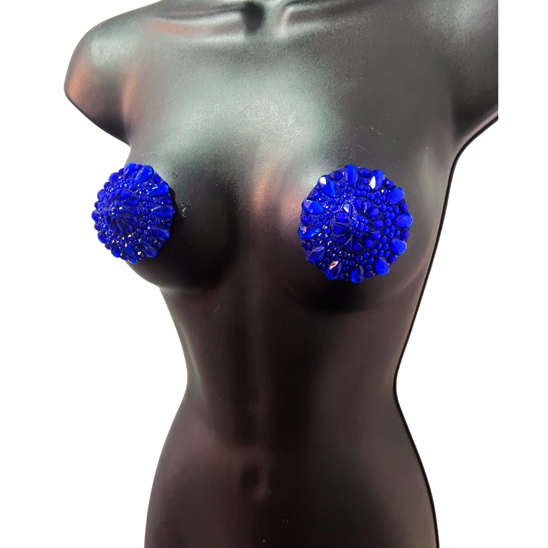 SAPHIRA Royal Blue Glitter, Gem Circle Pasties Nipple Covers (2pcs)