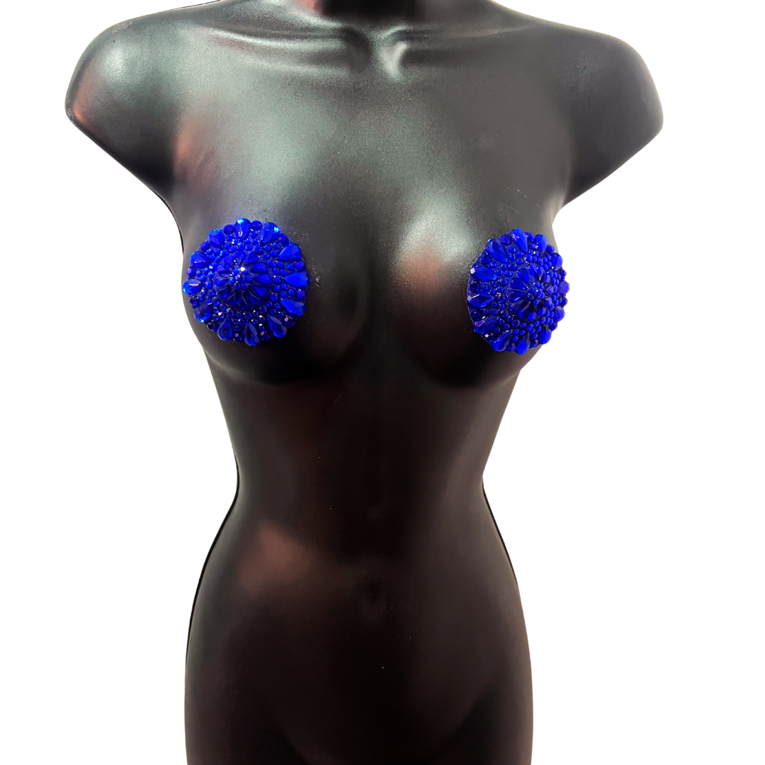 SAPHIRA Royal Blue Glitter, Gem Circle Pasties Nipple Covers (2pcs)