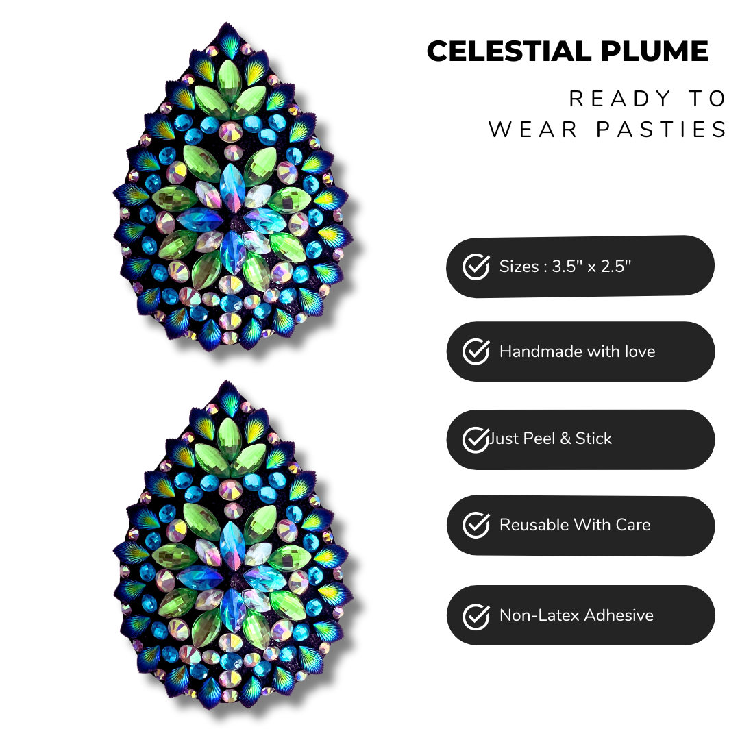 CELESTIAL PLUME Mesmerizing Peacock Inspired Teardrop  Pasties Nipple Covers (2pcs)