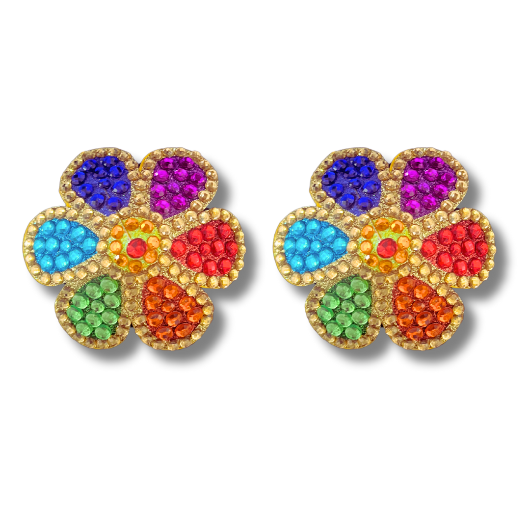 FLOWER POWER Rainbow and Gold Gem Flower Nipple Pasties, Pasty (2pcs)