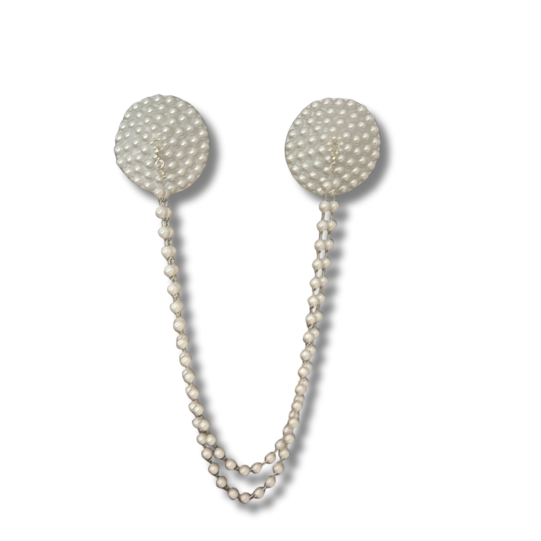 COCO L'AMOUR White Pearl Nipple Pasties, Covers (3 PCS) with Removable Pearl Chain