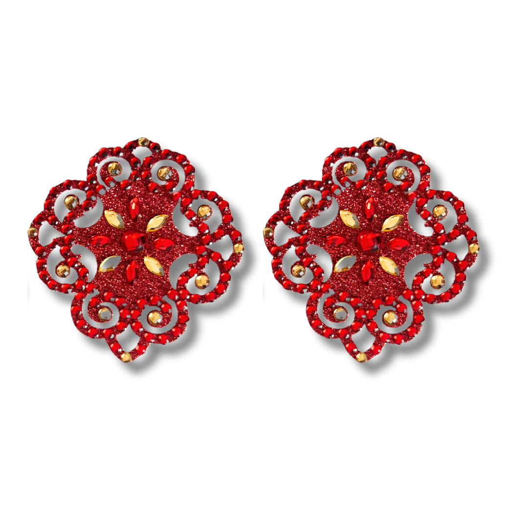 VERSAILLES Paillettes dorées, noires ou rouges ou design complexe en cristal (2pcs) avec cache-tétons dorés, couvertures pour festivals Rave Burlesque Lingerie