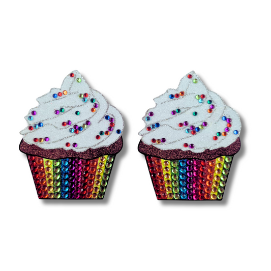 BIRTHDAY BABE Cupcake Glitter &amp; Gem Pasty para pezones, cubierta para pezones (2 piezas) para festivales de lencería, carnaval, burlesque, rave, cumpleaños