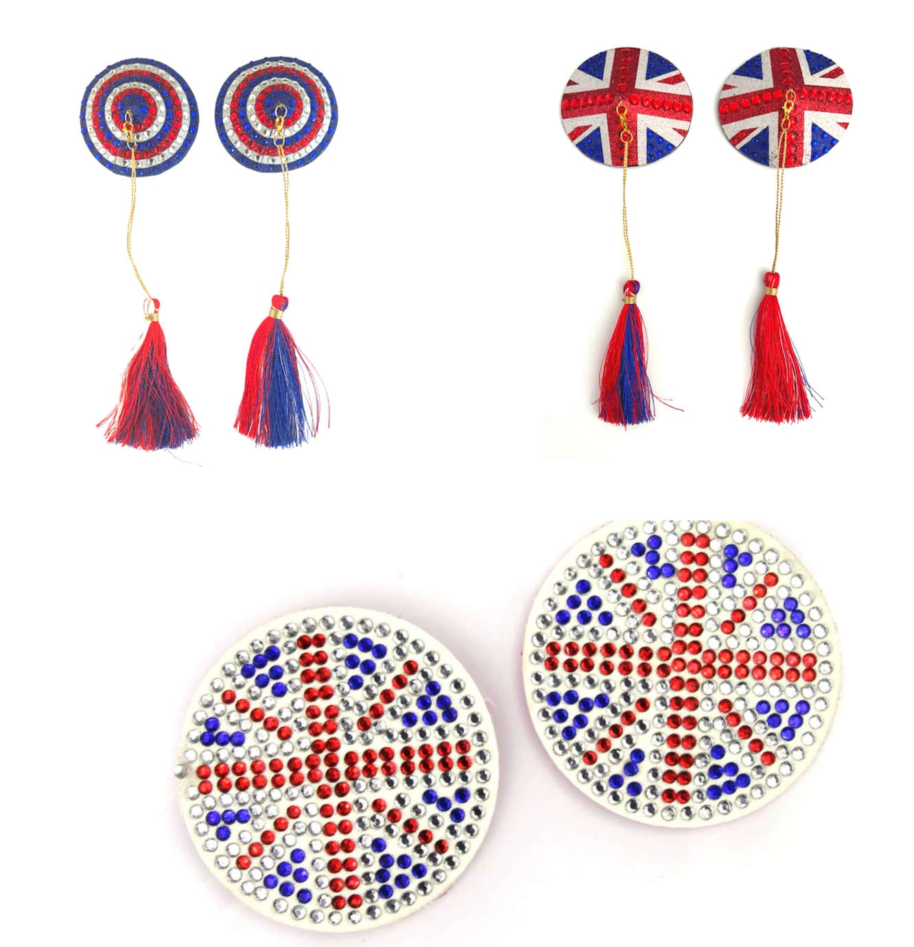 Brit Box Bundle (3 pairs, 6 pcs) Union Jack inspired Nipple Pasty, Covers for Lingerie, Burlesque Pride Festivals and more  – SALE