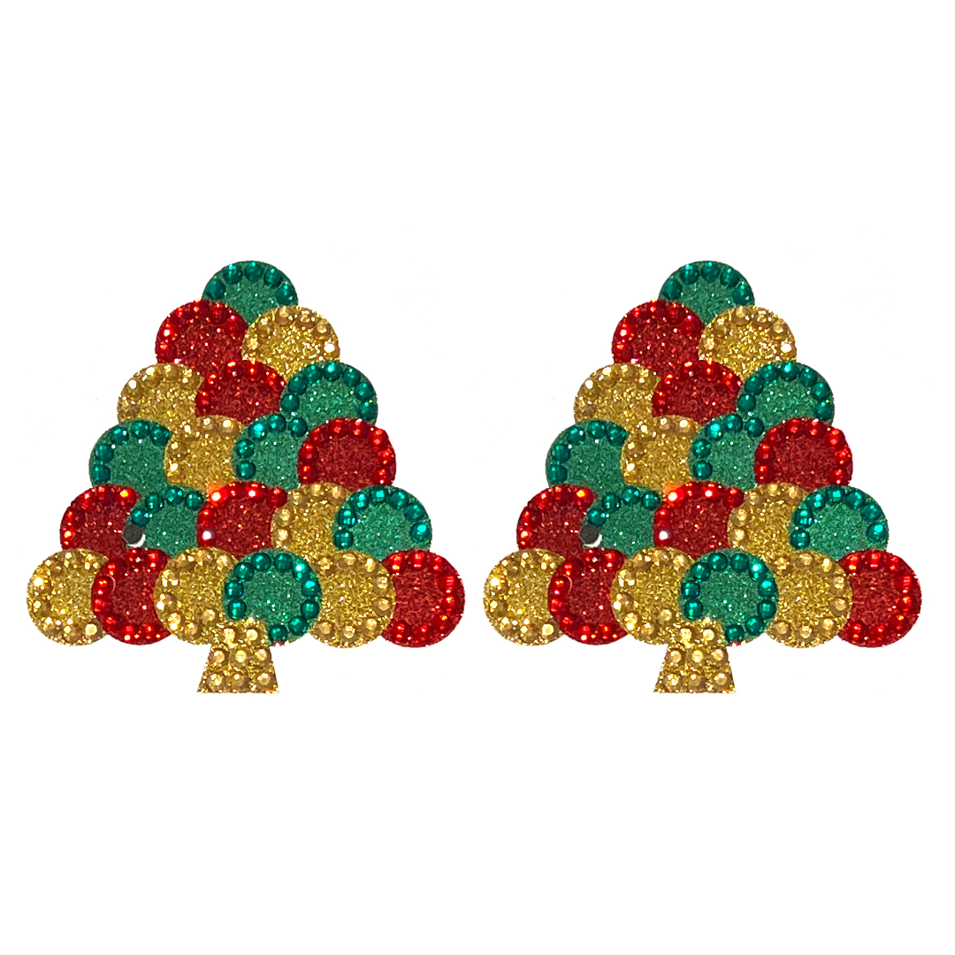 ROCKAFELLA Arbre de Noël Glitter &amp; Gem Nipple Pasty, Couvre-tétons (2pcs) pour les festivals de lingerie Carnaval Burlesque Rave