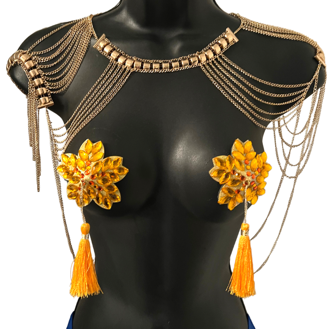 GOLDEN COLLAR Collar de cadena de oro / Joyería corporal para festivales de lencería Rave Burlesque