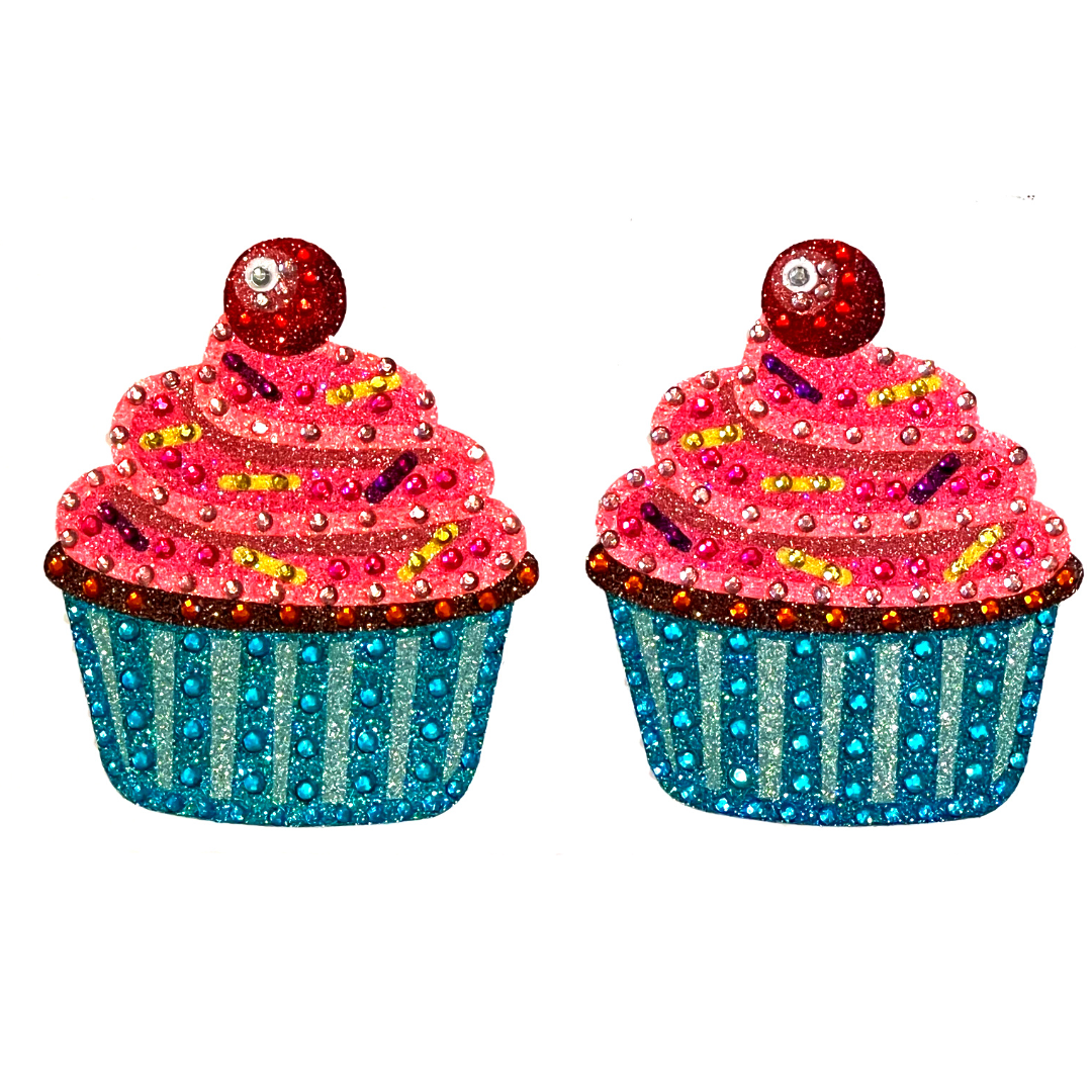 BIRTHDAY BABE Cupcake Glitter &amp; Gem Nipple Pasty, Couvre-tétons (2pcs) pour les festivals de lingerie Carnaval Burlesque Rave Anniversaire