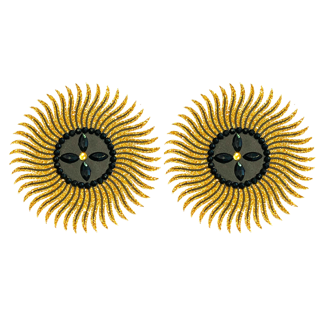 ACE of SPADES Starburst Black &amp; Gold Nipple Pasty, Couvre (2pcs) pour les festivals, Carnival Raves Burlesque Lingerie