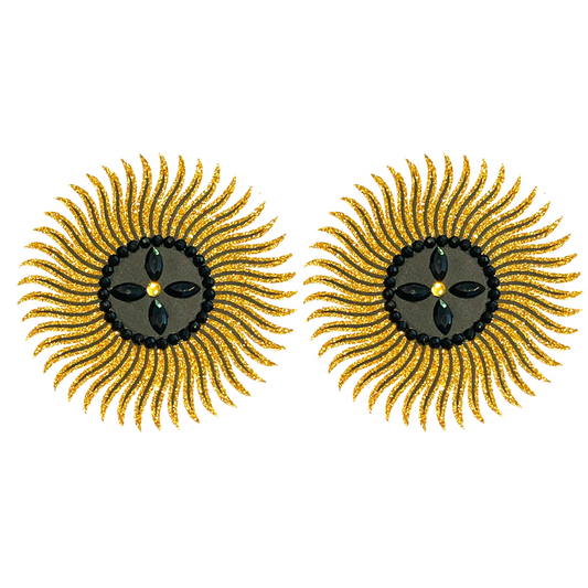 ACE of SPADES Starburst Black &amp; Gold Nipple Pasty, Couvre (2pcs) pour les festivals, Carnival Raves Burlesque Lingerie