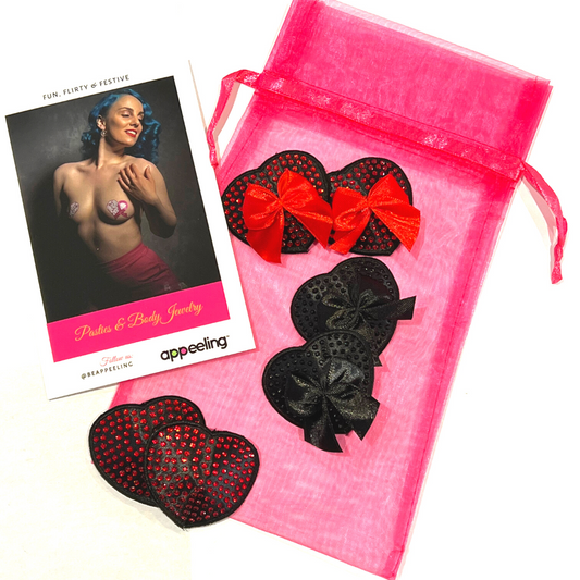 PAQUETE DE AMOR 3 pares de empanadas de pezón de corazón de cristal reutilizables, cubiertas (6 piezas) para raves y festivales de lencería burlesca Raves - OFERTA