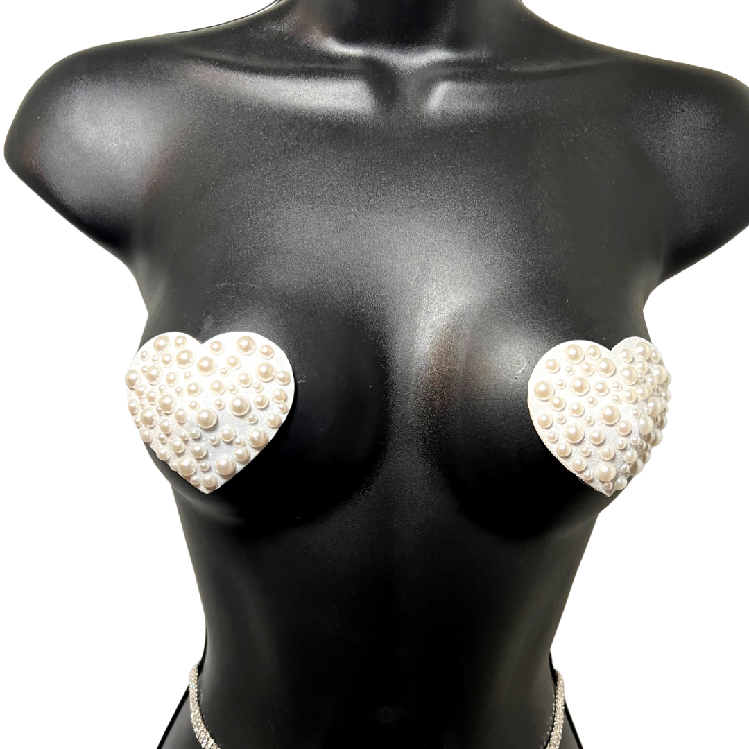 MARLO MANNERS Scattered Pearl Heart Nipple Pasty, Covers (2pcs) pour les raves et les festivals de lingerie burlesque