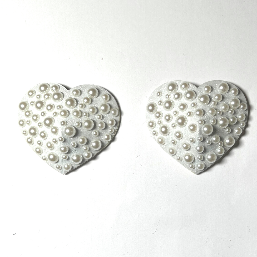 MARLO MANNERS Scattered Pearl Heart Nipple Pasty, Covers (2pcs) pour les raves et les festivals de lingerie burlesque