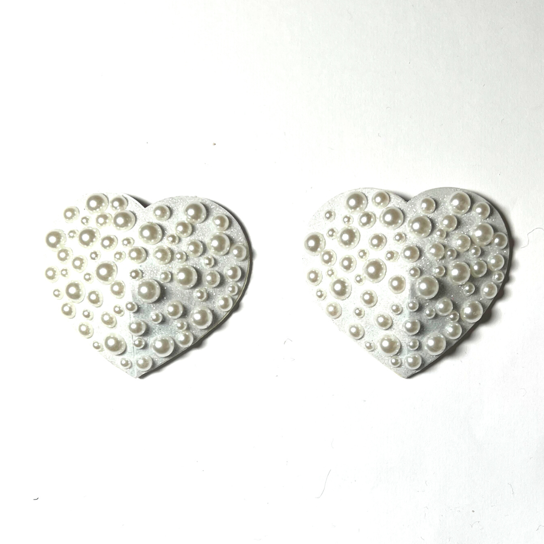 MARLO MANNERS Scattered Pearl Heart Nipple Pasty, Covers (2pcs) pour les raves et les festivals de lingerie burlesque