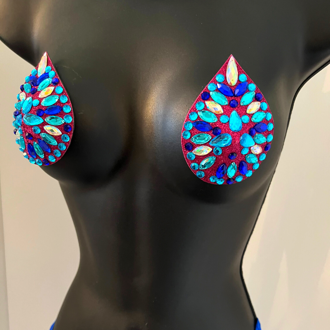 MAGNA CARTA Púrpura Brillo y Azul, Turquesa &amp; Iridiscente Lágrima Pezón Pasty, Cubierta para Festivales de Lencería Carnaval Burlesque Rave