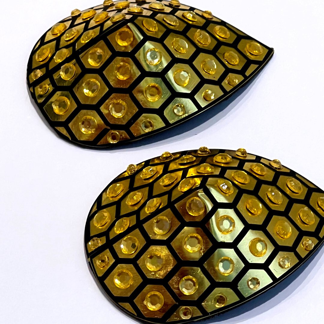 HONEYCOMB Gold Foil &amp; Crystal Nipple Pasties, Cubiertas para festivales, Carnival Raves Burlesque Lingerie