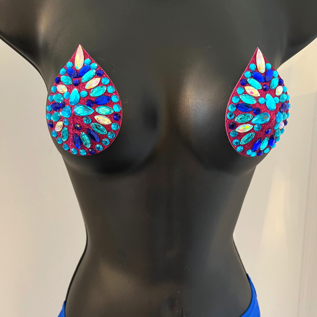 MAGNA CARTA Púrpura Brillo y Azul, Turquesa &amp; Iridiscente Lágrima Pezón Pasty, Cubierta para Festivales de Lencería Carnaval Burlesque Rave