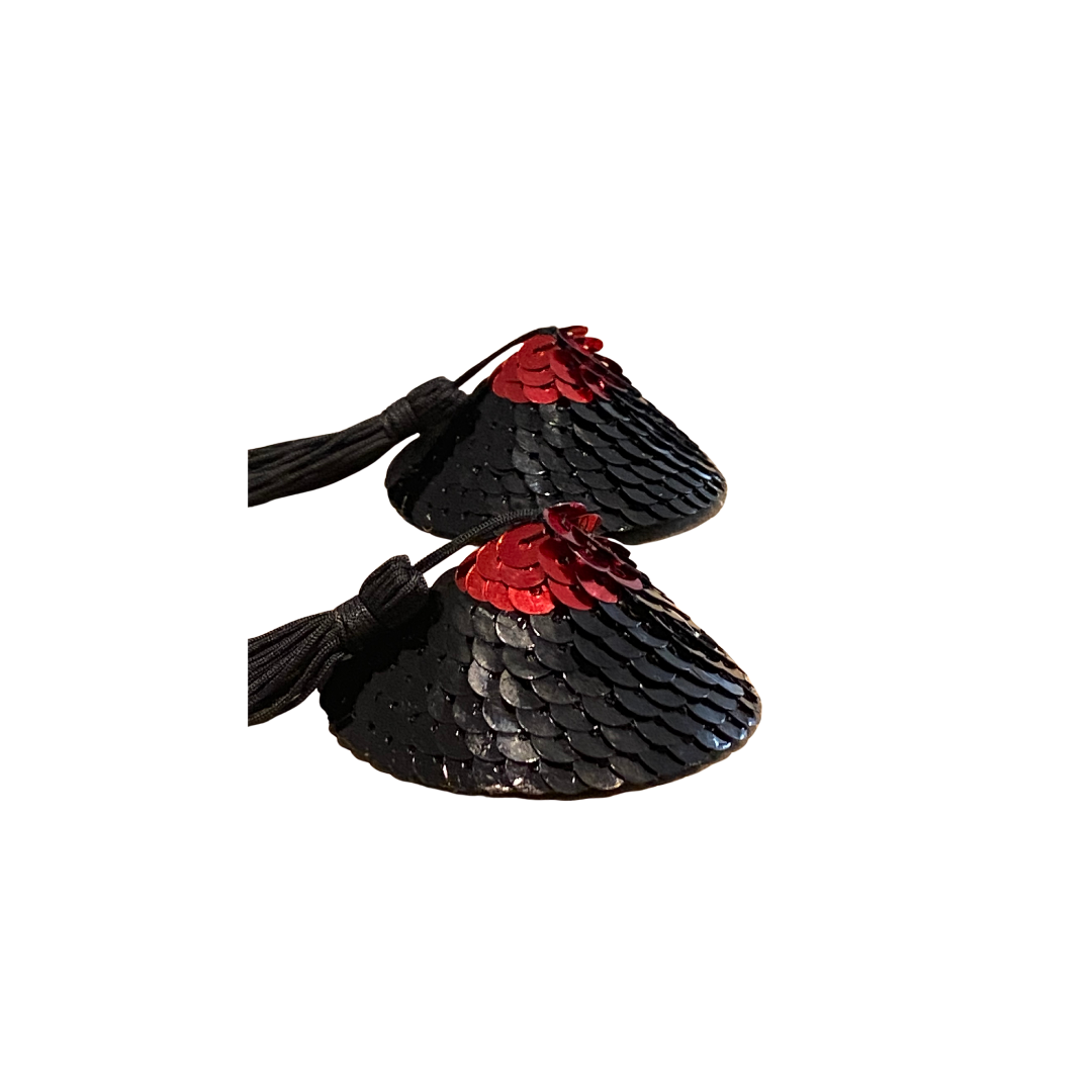 Bullseye Betty Black &amp; Red Sequin Pasties, Couvre-tétons avec glands pour lingerie, Burlesque, Festivals